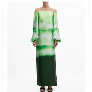 MANGO green off shoulder maxi
